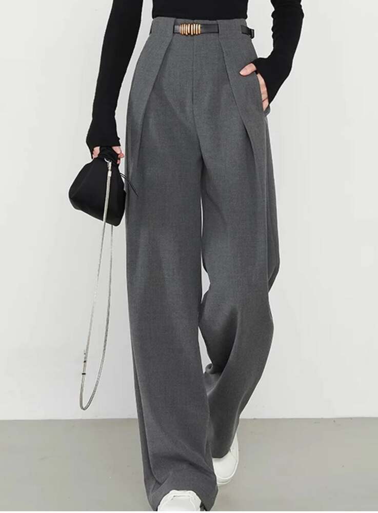 Commense Wide-leg Pleated Dress Pants Grey